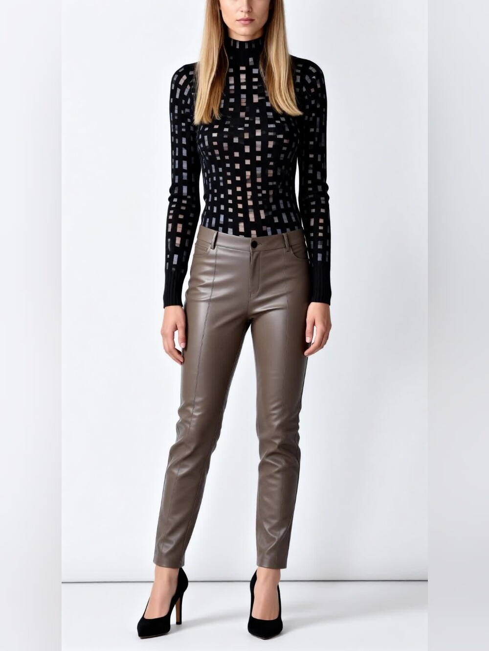NWT Women's Faux Leather Slim Zip Ankle Pants in Taupe